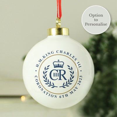 King Charles III Blue Crest Coronation Commemorative Bauble Christmas Decorations Everything Personal