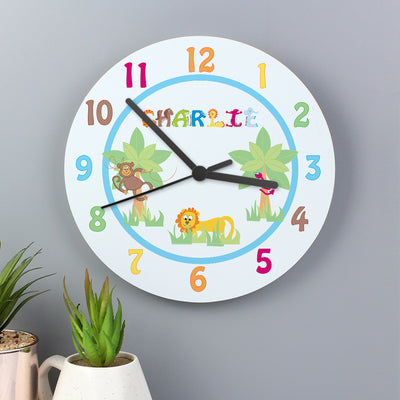 Personalised Blue Animal Alphabet Clock Clocks & Watches Everything Personal
