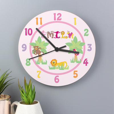 Personalised Pink Animal Alphabet Clock Clocks & Watches Everything Personal