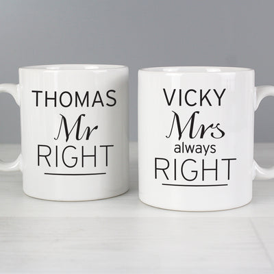 Personalised Classic Mr Right/Mrs Always Right Mug Set Mugs Everything Personal