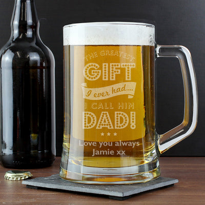 Personalised Greatest Dad Glass Pint Stern Tankard Glasses & Barware Everything Personal