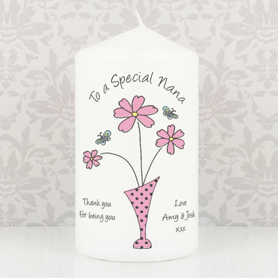 Personalised Flower in Vase Message Pillar Candle Candles & Reed Diffusers Everything Personal