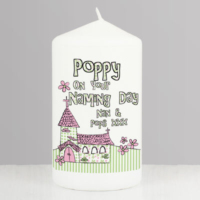 Personalised Pink Church Pillar Candle Candles & Reed Diffusers Everything Personal