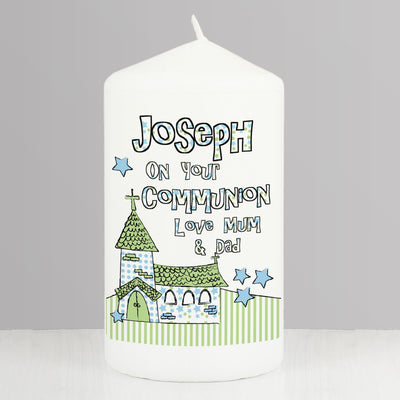 Personalised Blue Church Pillar Candle Candles & Reed Diffusers Everything Personal