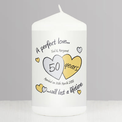 Personalised A Perfect Love Golden Anniversary Pillar Candle Candles & Reed Diffusers Everything Personal