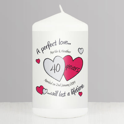 Personalised A Perfect Love Ruby Anniversary Pillar Candle Candles & Reed Diffusers Everything Personal