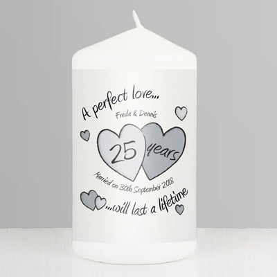 Personalised A Perfect Love Silver Anniversary Pillar Candle Candles & Reed Diffusers Everything Personal