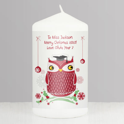 Personalised Christmas Owl Teacher Pillar Candle Candles & Reed Diffusers Everything Personal
