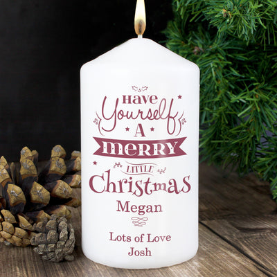 Personalised Merry Little Christmas Pillar Candle Candles & Reed Diffusers Everything Personal