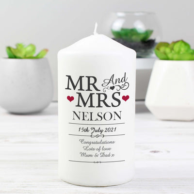 Personalised Mr & Mrs Pillar Candle Candles & Reed Diffusers Everything Personal
