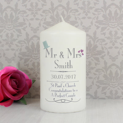 Personalised Decorative Wedding Mr & Mrs Pillar Candle Candles & Reed Diffusers Everything Personal