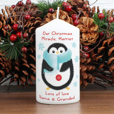 Personalised Felt Stitch Penguin Pillar Candle Candles & Reed Diffusers Everything Personal