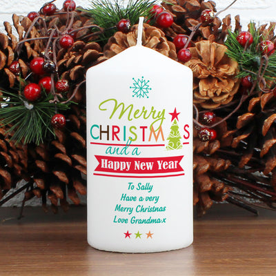 Personalised Bright Christmas Pillar Candle Candles & Reed Diffusers Everything Personal