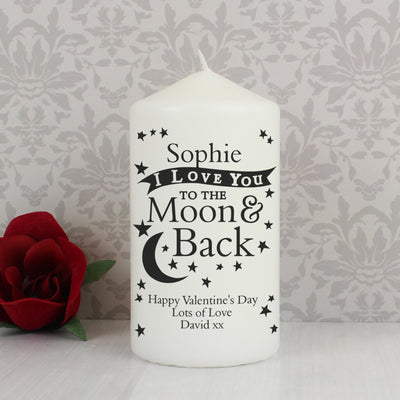 Personalised To the Moon and Back... Pillar Candle Candles & Reed Diffusers Everything Personal