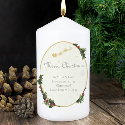 Personalised Traditional Christmas Pillar Candle Candles & Reed Diffusers Everything Personal