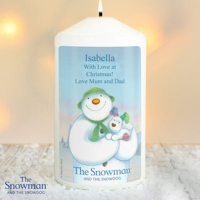 Personalised The Snowman and the Snowdog Pillar Candle Candles & Reed Diffusers Everything Personal