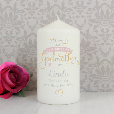 Personalised I Am Glad... Godmother Pillar Candle Candles & Reed Diffusers Everything Personal