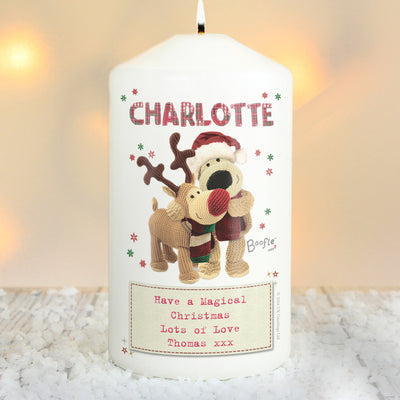 Personalised Boofle Christmas Reindeer Pillar Candle Candles & Reed Diffusers Everything Personal