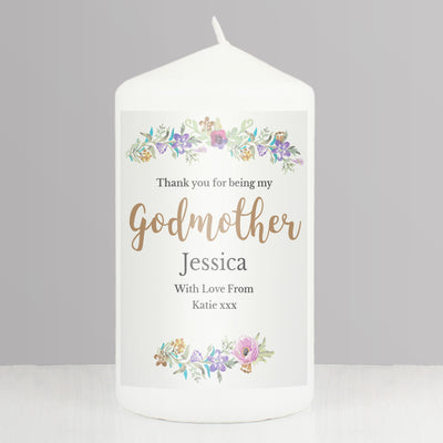 Personalised Godmother 'Floral Watercolour' Pillar Candle Candles & Reed Diffusers Everything Personal