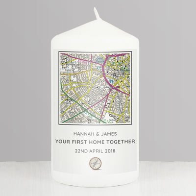 Personalised Present Day Map Compass Pillar Candle Candles & Reed Diffusers Everything Personal