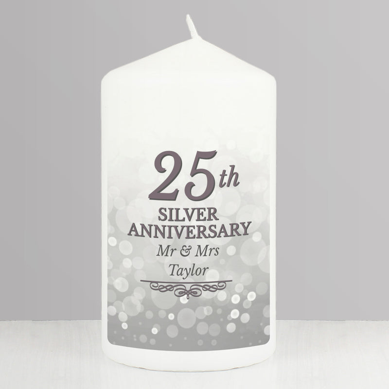 Personalised 25th Silver Anniversary Pillar Candle Candles & Reed Diffusers Everything Personal