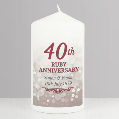 Personalised 40th Ruby Anniversary Pillar Candle Candles & Reed Diffusers Everything Personal