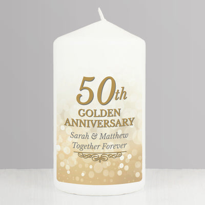 Personalised 50th Golden Anniversary Pillar Candle Candles & Reed Diffusers Everything Personal