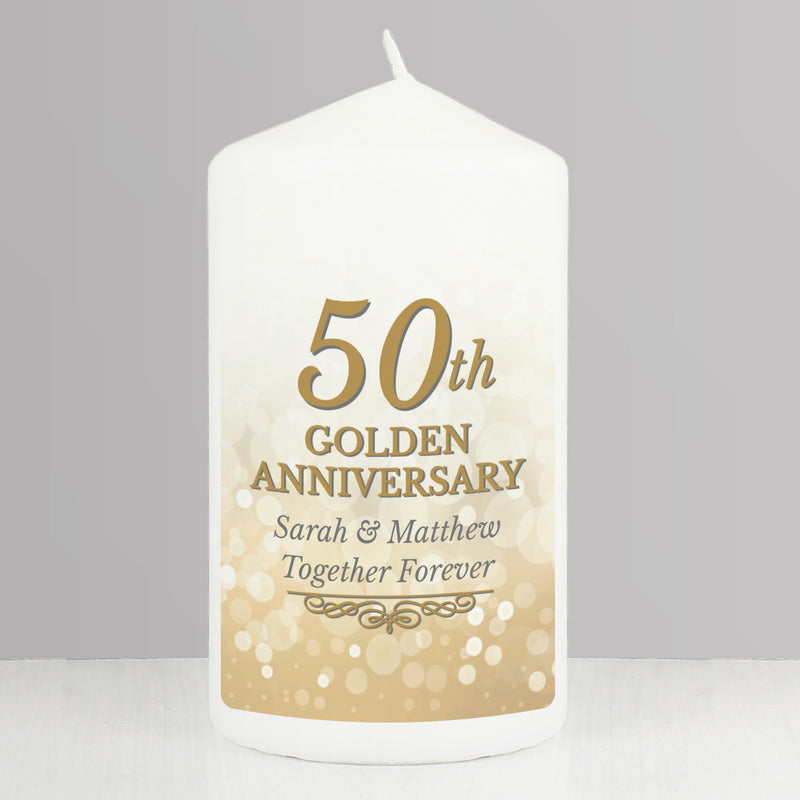 Personalised 50th Golden Anniversary Pillar Candle Candles & Reed Diffusers Everything Personal