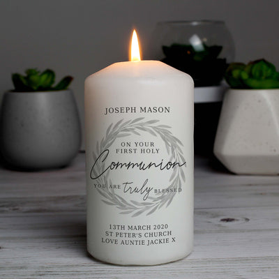 Personalised 'Truly Blessed' First Holy Communion Pillar Candle Candles & Reed Diffusers Everything Personal