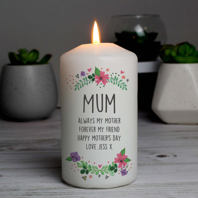 Personalised Floral Pillar Candle Candles & Reed Diffusers Everything Personal