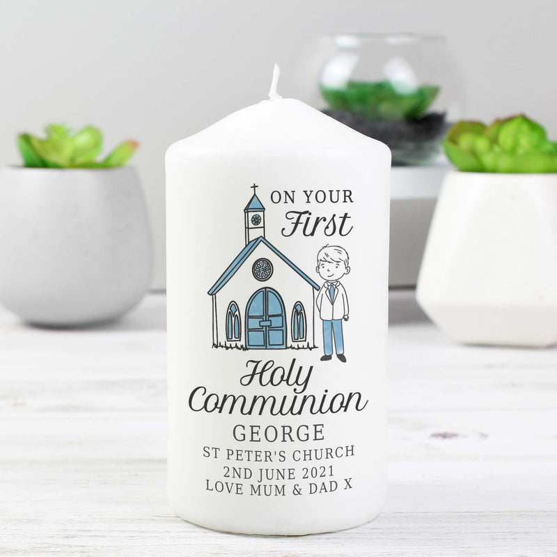 Personalised Boys First Holy Communion Pillar Candle Candles & Reed Diffusers Everything Personal
