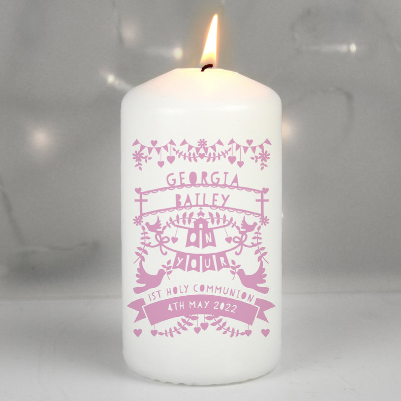 Personalised Pink Papercut Style Pillar Candle Candles & Reed Diffusers Everything Personal