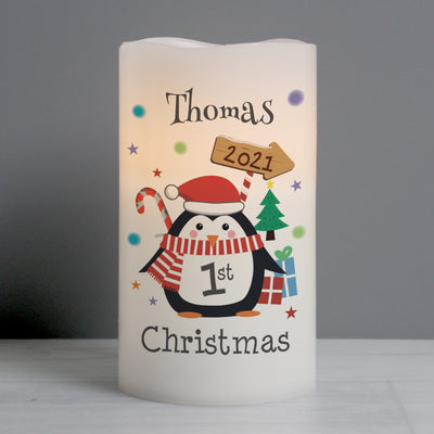 Personalised 1st Christmas Penguin LED Candle Candles & Reed Diffusers Everything Personal