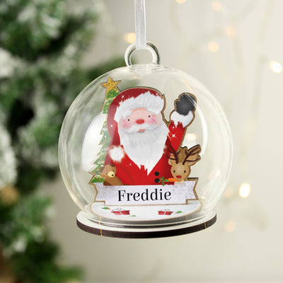 Personalised Wooden Santa Glass Bauble Christmas Decorations Everything Personal