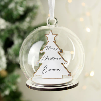 Personalised Wooden Christmas Tree Glass Bauble Christmas Decorations Everything Personal