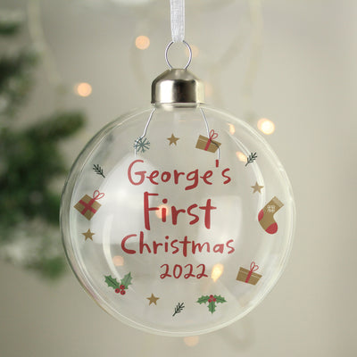 Personalised First Christmas Glass Bauble Christmas Decorations Everything Personal