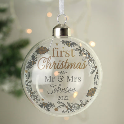Personalised First Christmas As... Glass Bauble Christmas Decorations Everything Personal