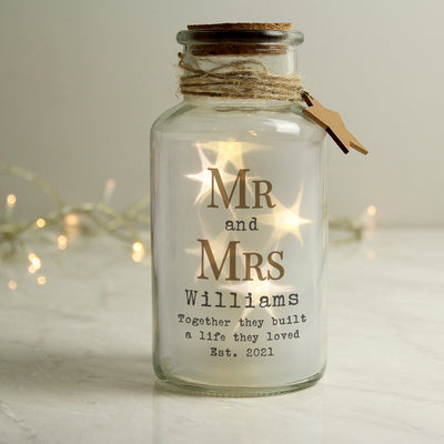 Personalised Mr & Mrs LED Glass Jar LED Lights, Candles & Decorations Everything Personal