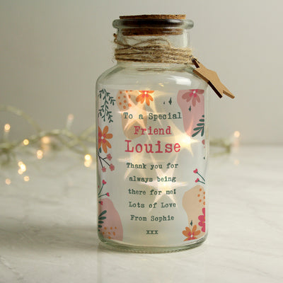 Personalised Floral LED Glass Jar LED Lights, Candles & Decorations Everything Personal