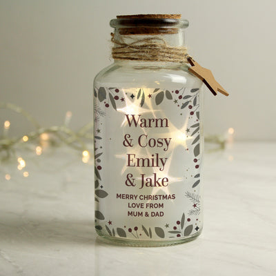 Personalised Festive Christmas LED Glass Jar Christmas Decorations Everything Personal