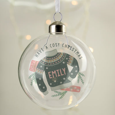 Personalised Cosy Christmas Glass Bauble Christmas Decorations Everything Personal