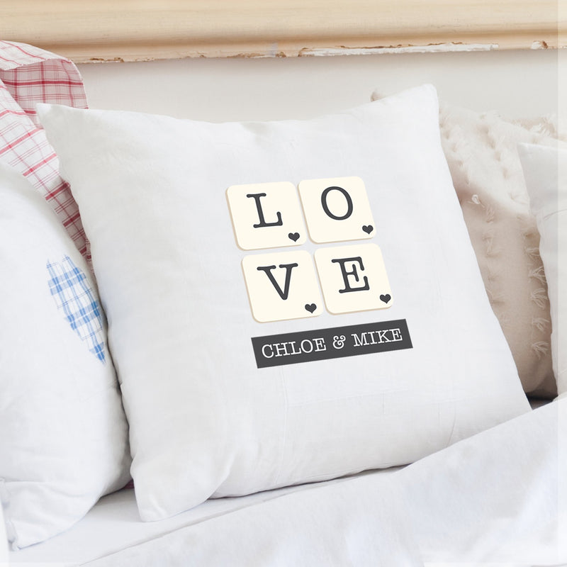 Personalised LOVE Tiles Cushion Cover Textiles Everything Personal