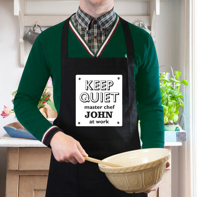 Personalised Keep Quiet Black Apron Kitchen, Baking & Dining Gifts Everything Personal