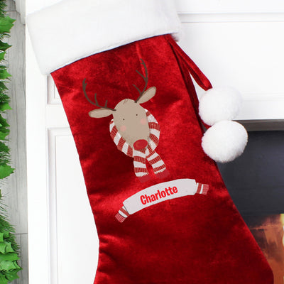 Personalised Retro Reindeer Luxury Red Stocking Christmas Decorations Everything Personal