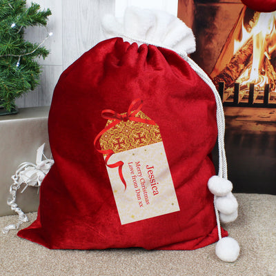 Personalised Gift Tag Luxury Pom Pom Red Sack Christmas Decorations Everything Personal