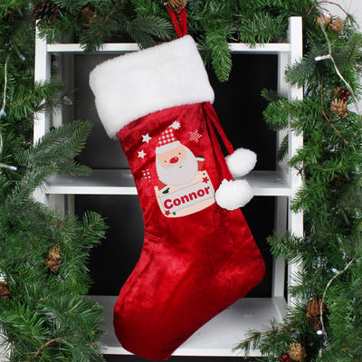 Personalised Pocket Santa Luxury Red Stocking Christmas Decorations Everything Personal