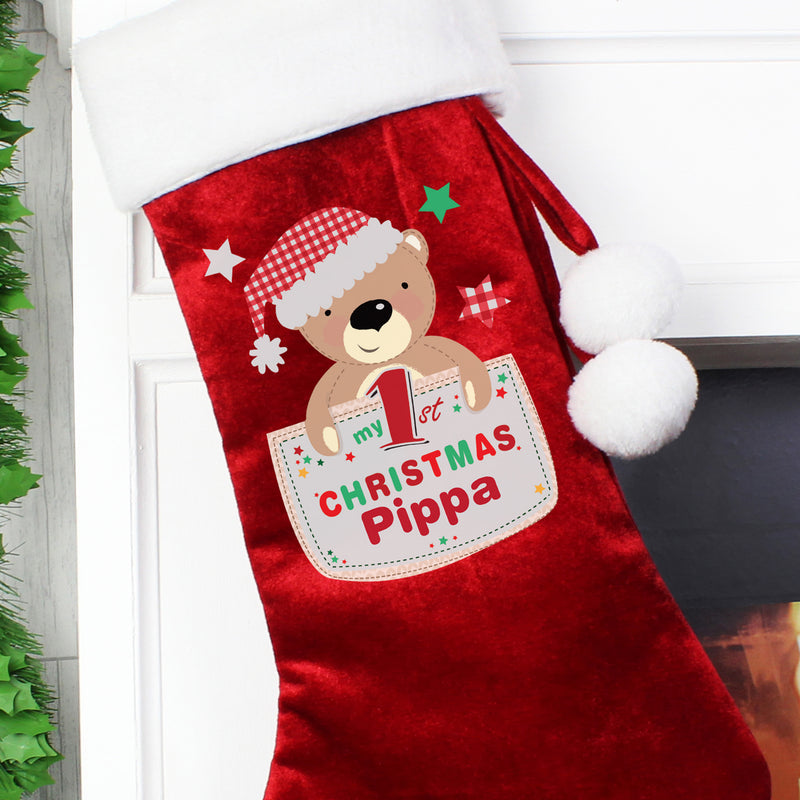Personalised Pocket Teddy My 1st Christmas Luxury Red Stocking Christmas Decorations Everything Personal