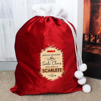 Personalised Special Delivery Luxury Pom Pom Red Sack Christmas Decorations Everything Personal