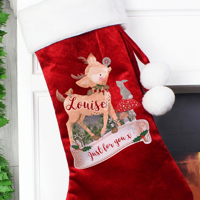 Personalised Festive Fawn Luxury Red Stocking Christmas Decorations Everything Personal