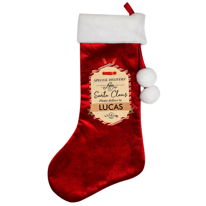 Personalised Special Delivery Luxury Red Stocking Christmas Decorations Everything Personal